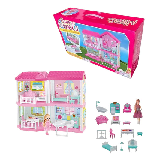 Casa De Muñecas 4 Pisos Con Luces Muebles y Figuras, 136 Piezas