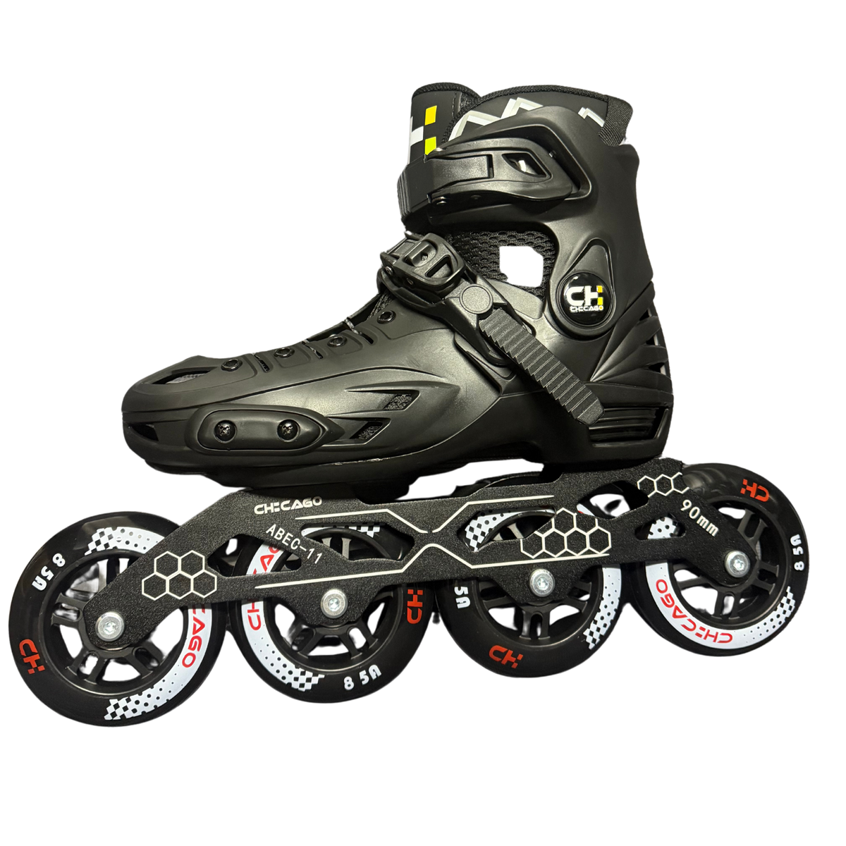 Patines en línea de bota dura negros con diseño resistente para jóvenes y adultos