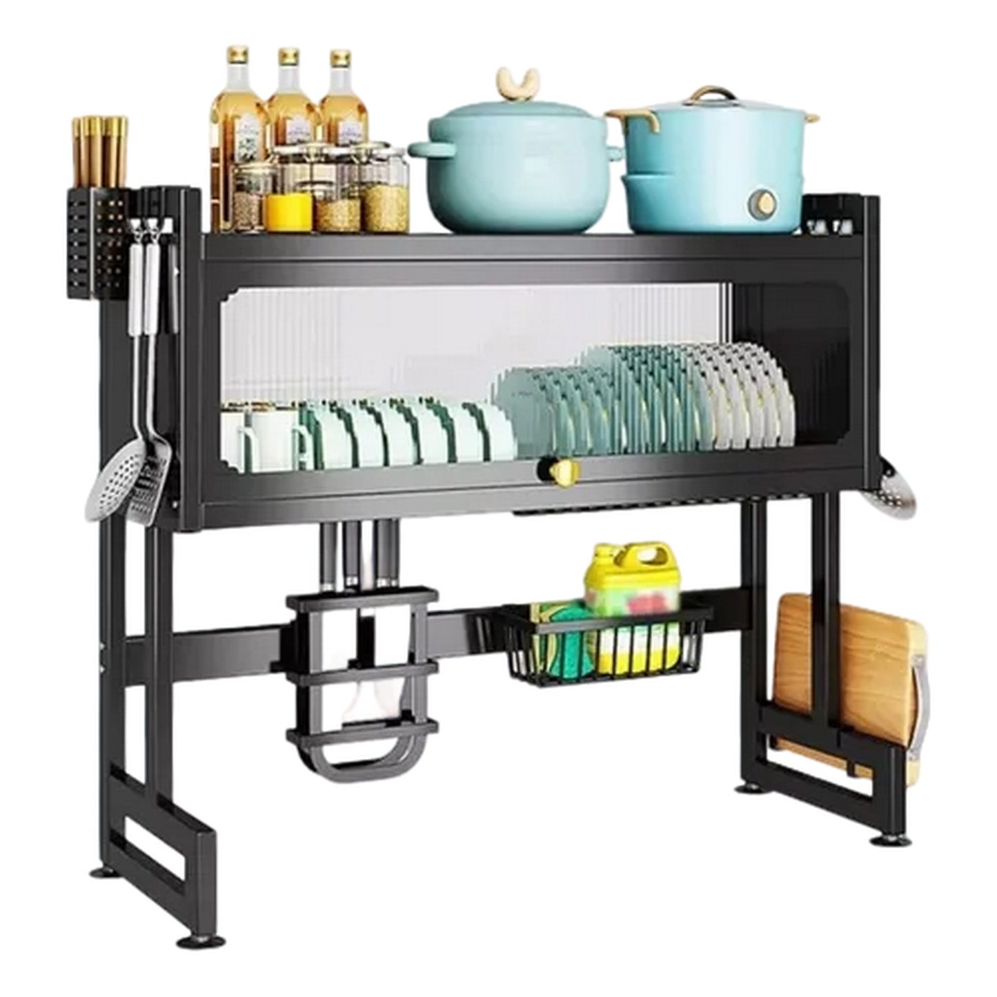 Platero Escurridor De Platos Graduable Con Tapa Vidrio 85 Cm