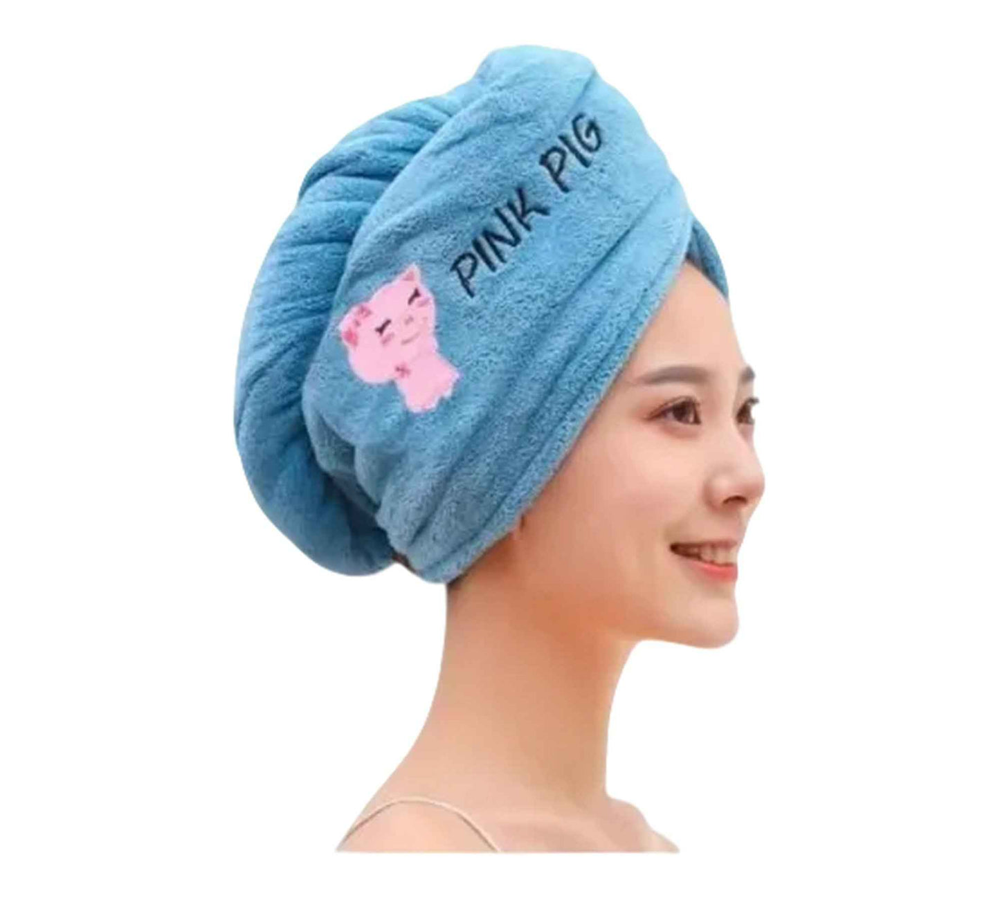 Toalla turbante azul de microfibra para secar el cabello rápido en casa