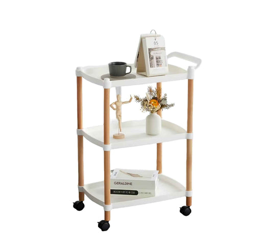 Mesa auxiliar cuadrada con ruedas para organizar productos y accesorios