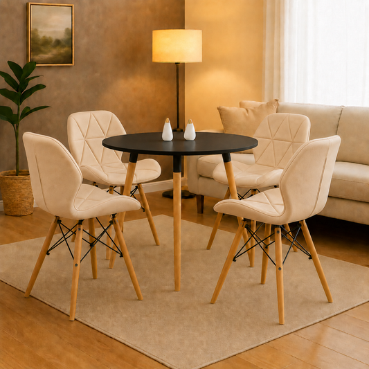 Comedor redondo con mesa Emma y sillas Mariposa premium