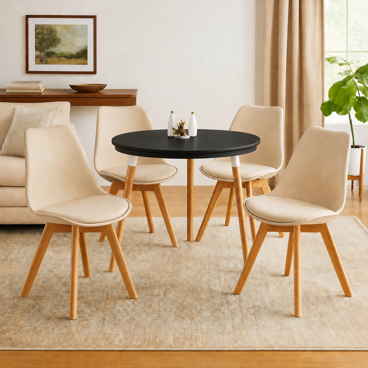 Comedor Minimalista Redondo (3 soportes) Con Silla Emma Premium