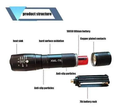 Set de linterna recargable LED Cree A100 con accesorios para emergencia
