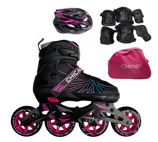 Kit de patines Chicago rosado semiprofesional para patinaje recreativo