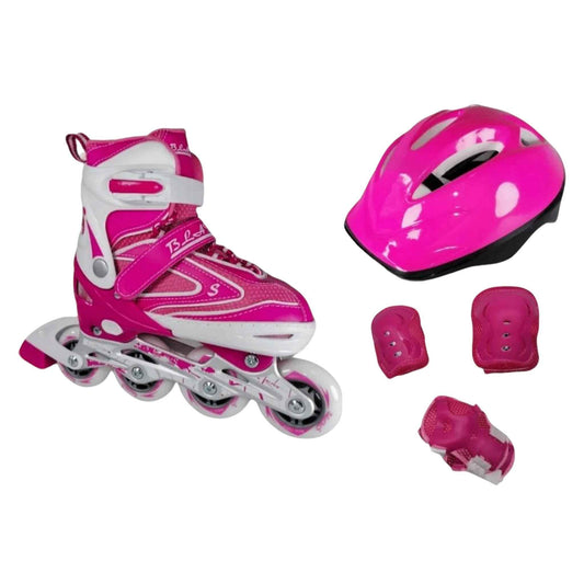 Kit de patines en línea Blades rosados para niños y niñas con casco y protecciones