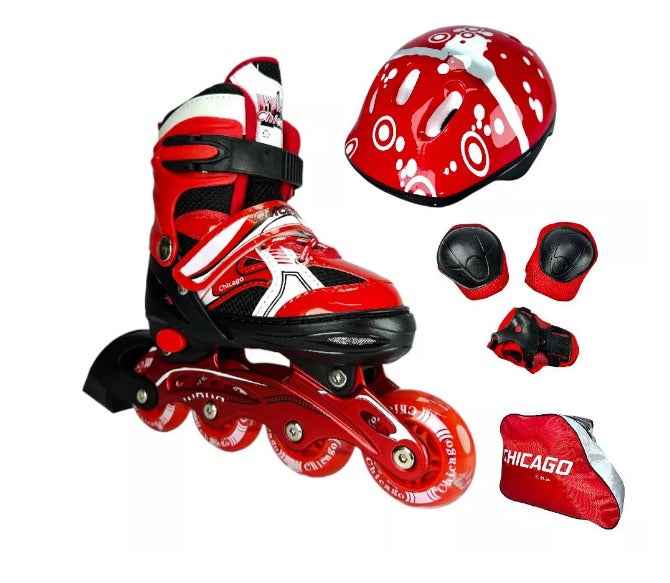 Kit de patines Chicago rojos para niños y niñas con kit de protección incluido