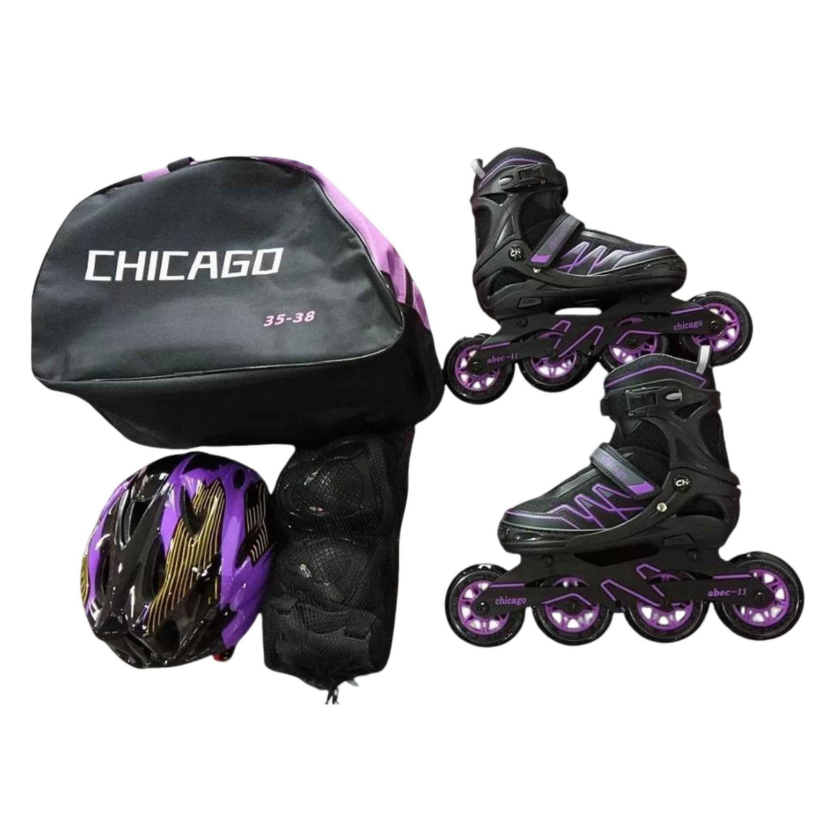 Patines semiprofesionales Chicago negros con detalles morados en línea
