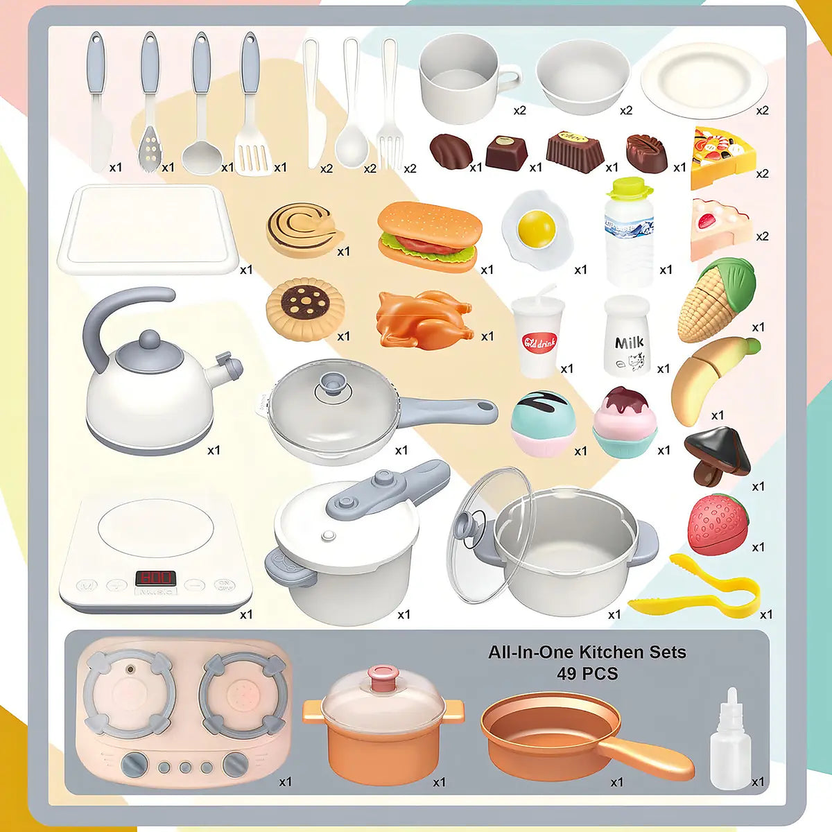 Cocina Infantil Grande Chef 97cm Agua Vapor Sonidos 74pcs Color Gris