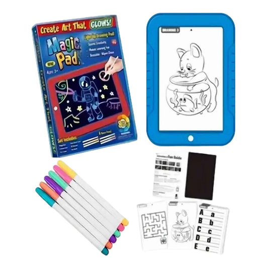 Set de tablero LED Magic Pad rojo y azul con 6 marcadores para dibujo infantil