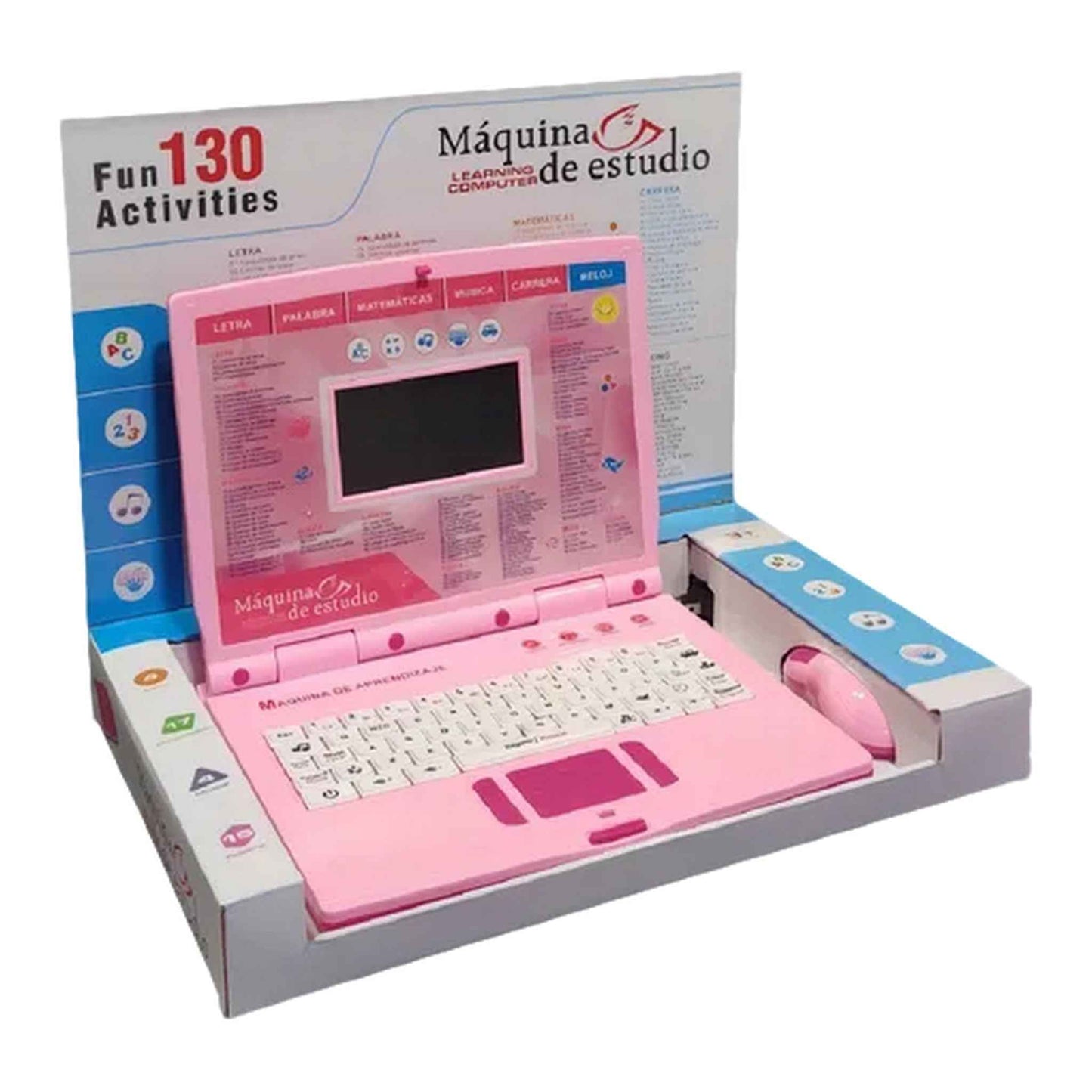 Computador educativo infantil rosado con teclado y pantalla para niños