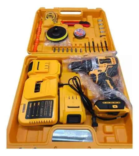 Kit de taladro inalámbrico con baterías recargables, accesorios y maletín