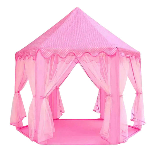 Casita infantil tipo princesa rosa con diseño de castillo para niñas