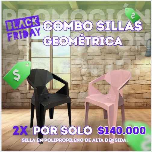 Silla geométrica negra en polipropileno para hogar, cafetería o compra mayorista