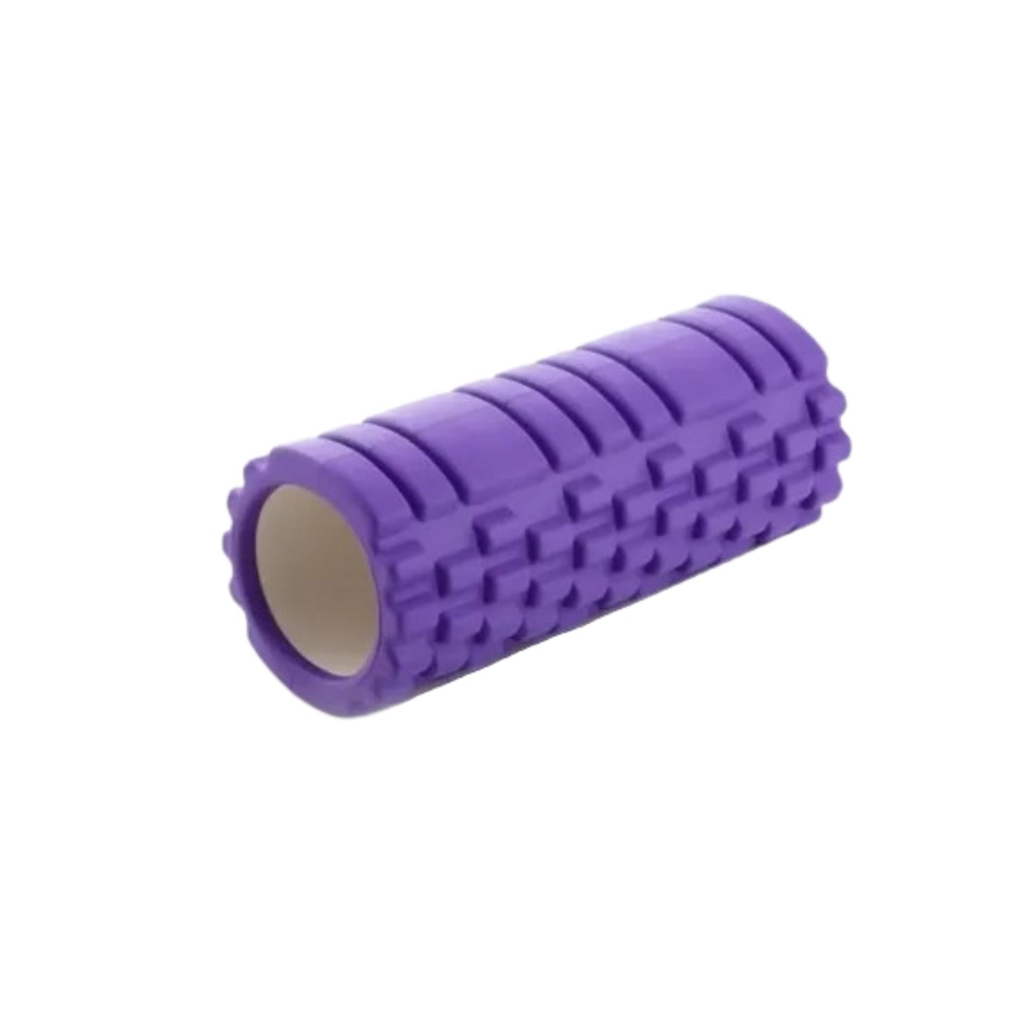 Rodillo foam roller morado para ejercicio, relajación muscular y entrenamiento