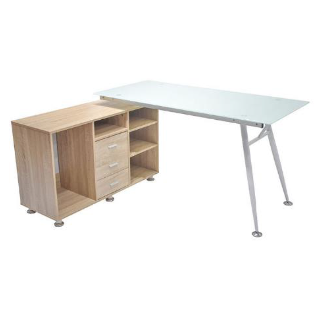 Escritorio Hakuna moderno con gabinete lateral, ideal para home office y espacios de trabajo