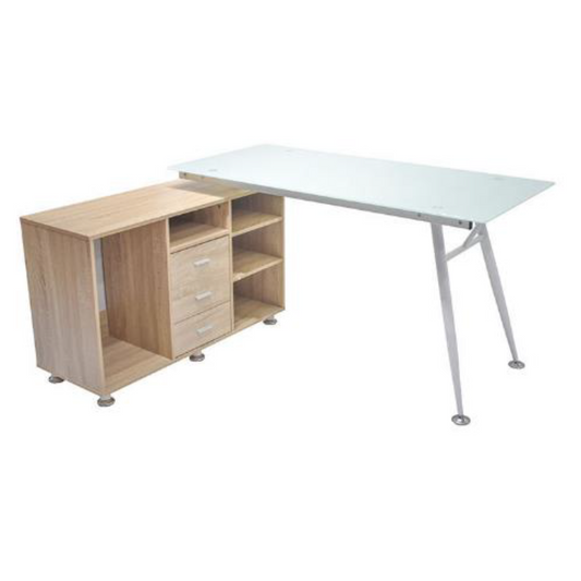 Escritorio Hakuna moderno con gabinete lateral, ideal para home office y espacios de trabajo