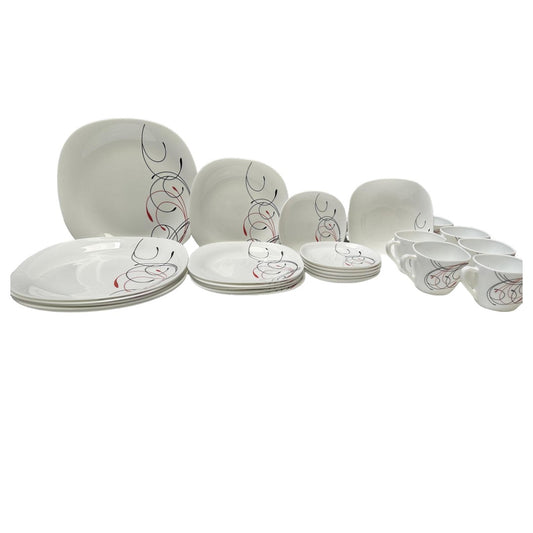 Vajilla 30 Piezas En Vitrocerámica, Líneas Rojas Y Negras