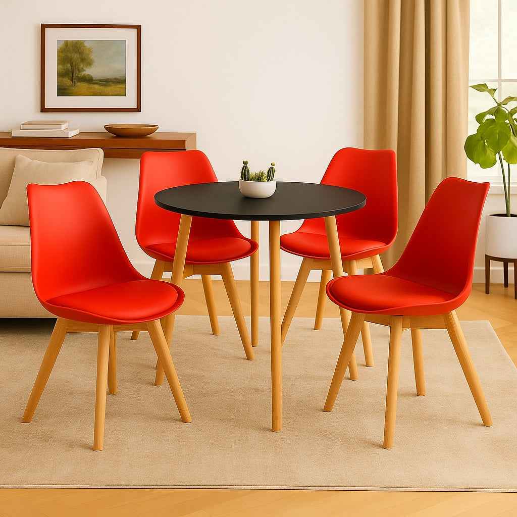 Juego de comedor redondo con silla Emma roja para apartamento y comedor moderno