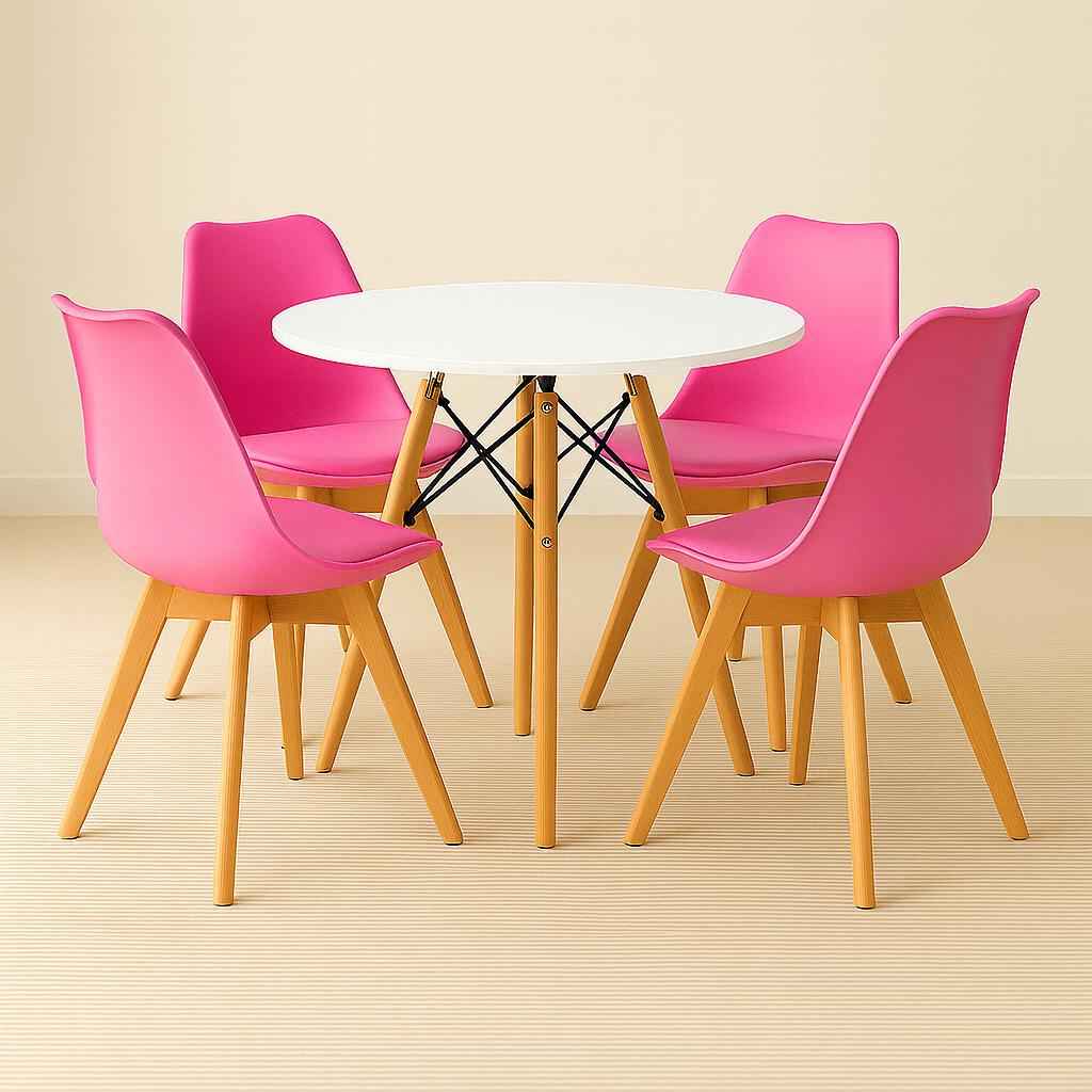 Comedor 4 puestos con sillas Emma fucsias para hogar o compra mayorista