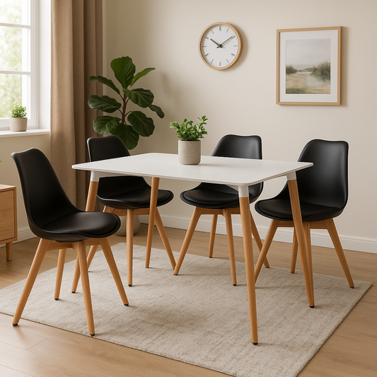 Comedor mesa rectangular y sillas EMA acolchadas