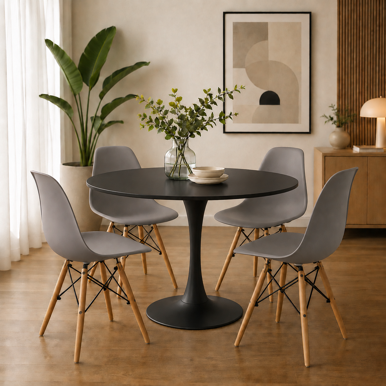 Comedor Sonic Blanco con sillas Eames Estandar