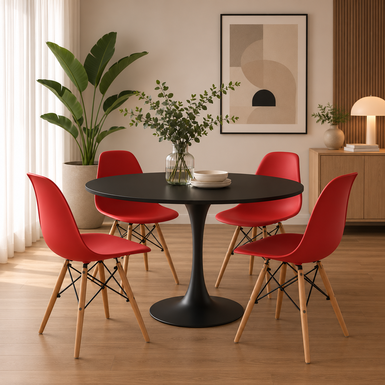 Comedor Sonic Blanco con sillas Eames Premium