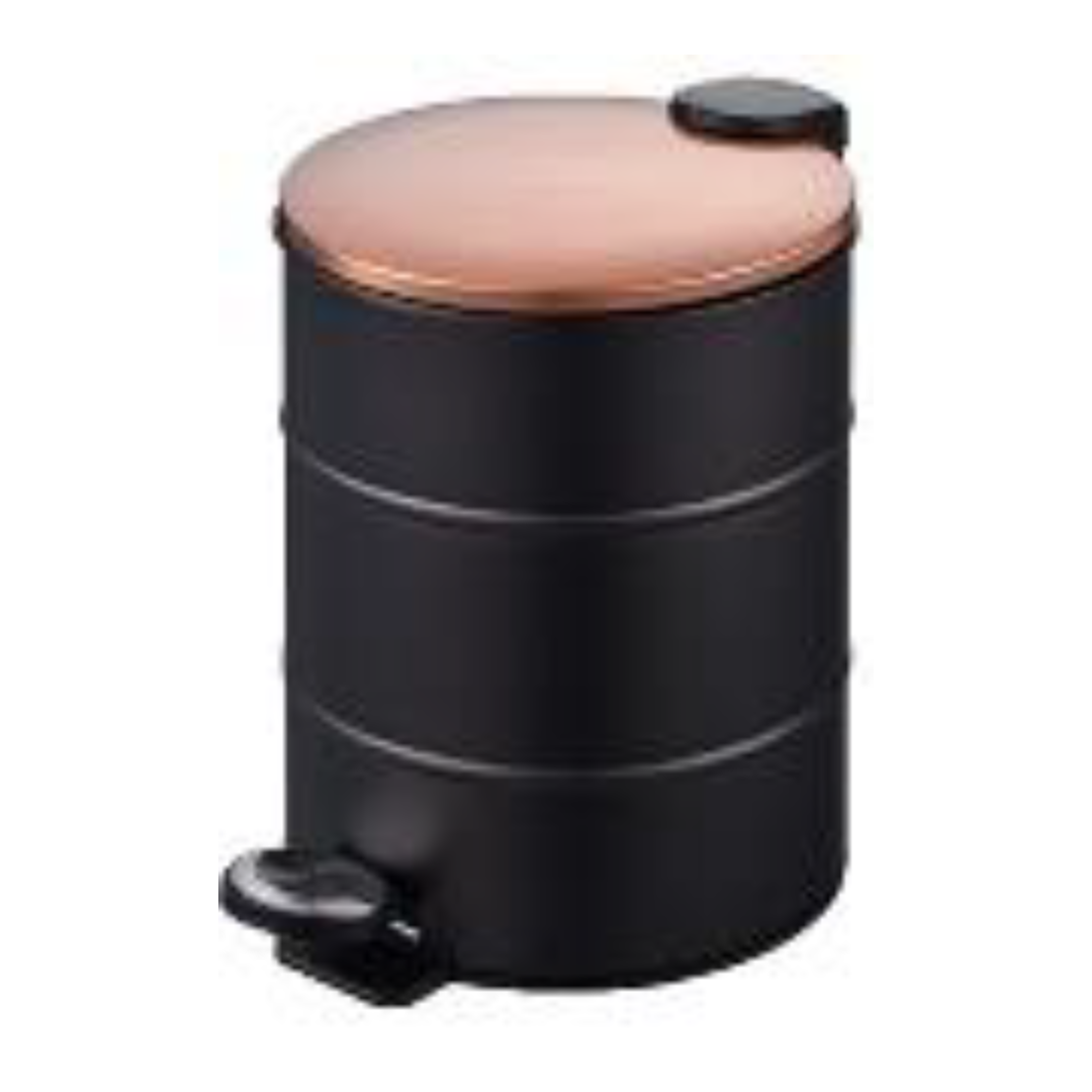Papelera de pedal redonda 5 litros en acero con tapa cobre para baño, cocina y hogar