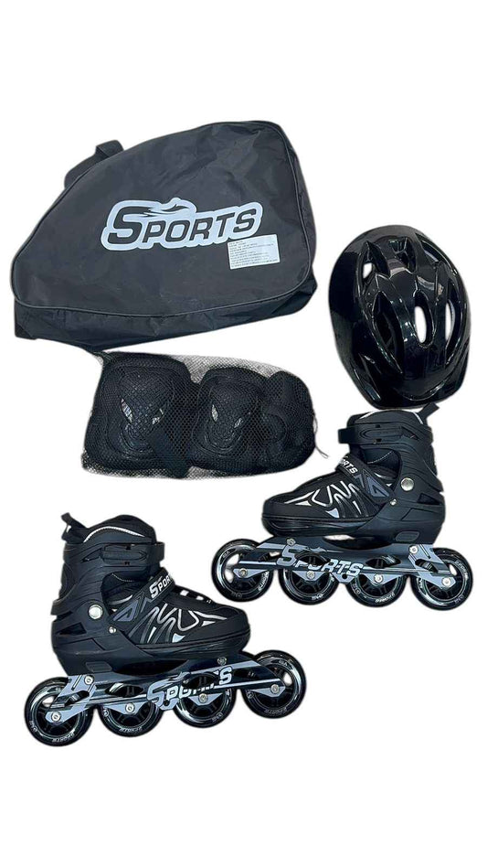 Kit de patines Sport gris semiprofesional con casco para patinaje recreativo