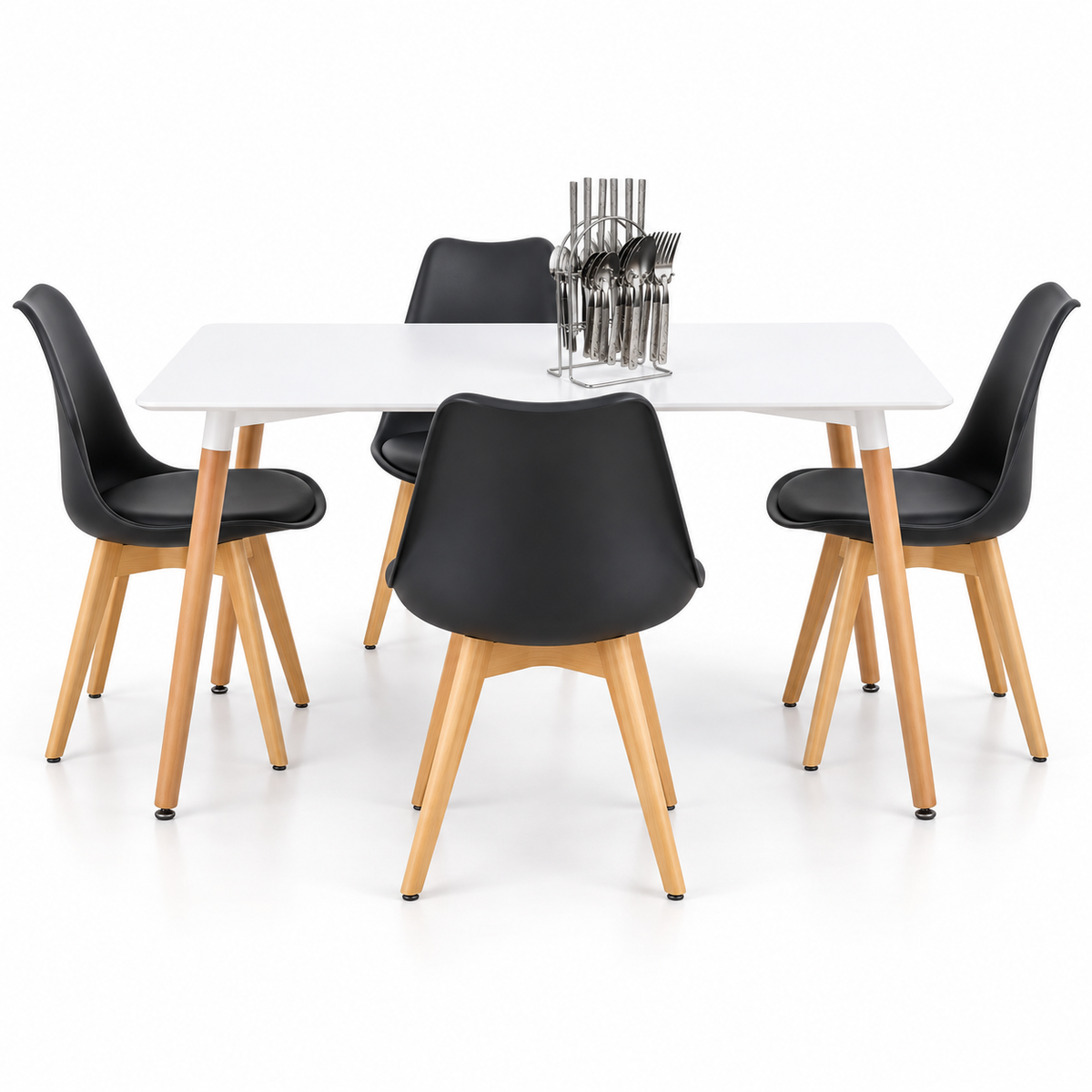 Comedor Rectangular de 4 Puestos con Sillas Emma Acolchadas y Cubiertos de Regalo