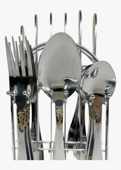 Set De Cubiertos 24 PIEZAS En Acero Inoxidable, Diseño Plateado y Dorado