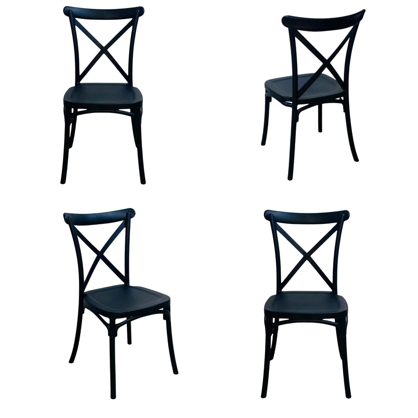 Sillas Crossback negras en polipropileno para eventos, comedor o negocio