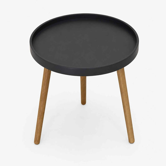 Mesa pequeña negra para niños con patas de madera y diseño moderno