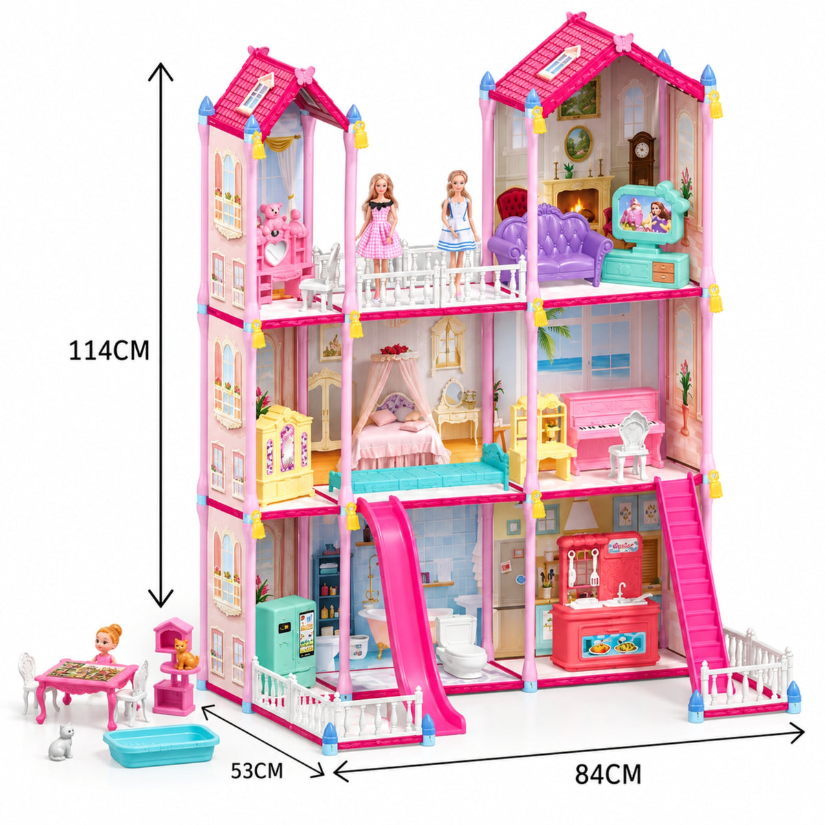 Casa Villa De Muñecas Grande 3 Pisos Con Tobogán