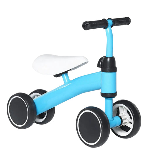Triciclo de impulso azul sin pedales para niños, equilibrio y diversión