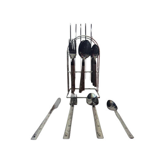 Set De Cubiertos 24 PIEZAS En Acero Inoxidable, Diseño Negro Cromado