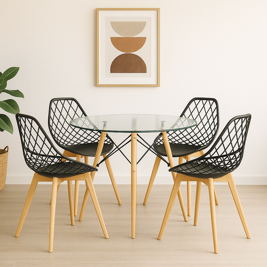 Combo Comedor de Mesa Eames Circular De Vidrio - Con silla Turia