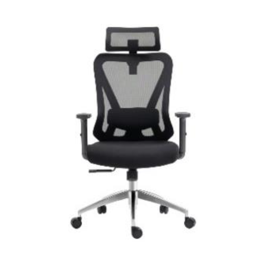 Vista lateral de silla de oficina DirectPro negra para escritorio o negocio