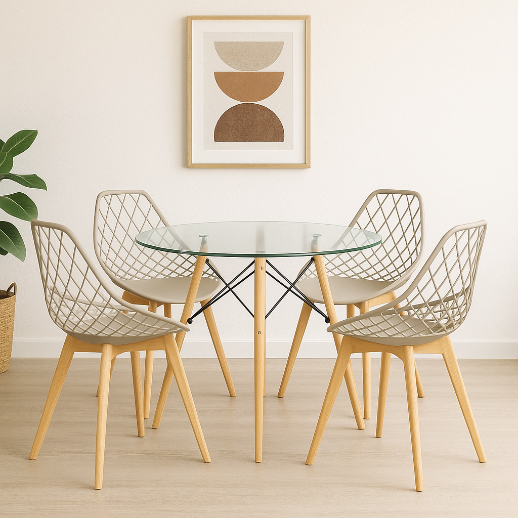 Combo Comedor de Mesa Eames Circular De Vidrio - Con silla Turia