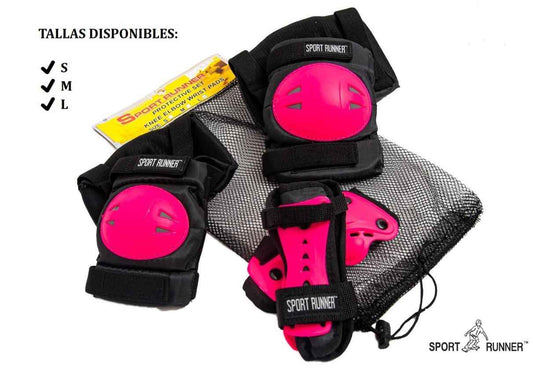 Kit de protección Sport Runner para patines con casco, rodilleras y coderas color rosado