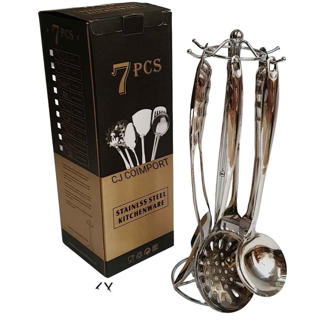 Set de utensilios de cocina con cucharas, cucharones y soporte organizador