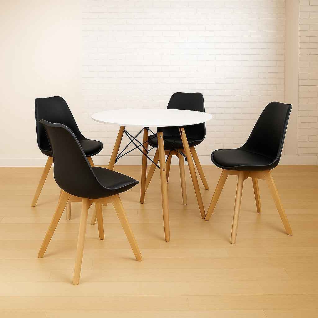 Comedor moderno de 4 puestos tipo Eames con sillas Emma Premium