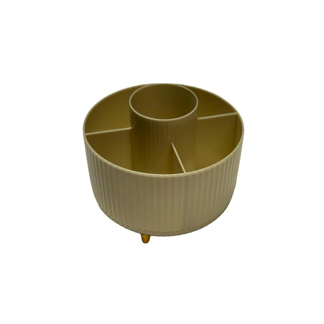 Organizador Redondo de Maquillaje Beige con Compartimentos y Base Estable