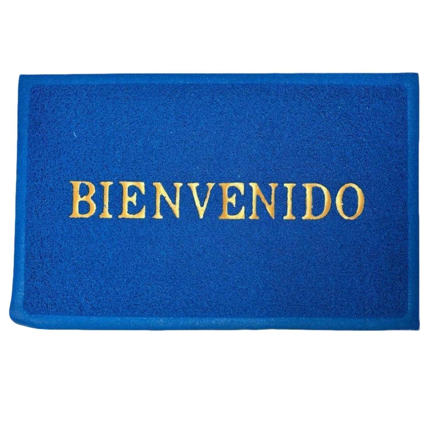 Tapete azul de bienvenida en PVC para puerta, baño y espacios pequeños