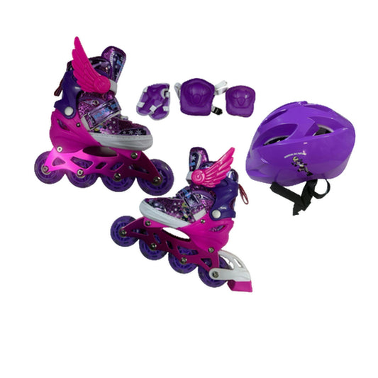 Kit Patines Niña Con Luces, Casco Y Protecciones