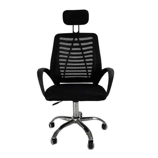 Silla operativa negra con respaldo y base giratoria para oficina