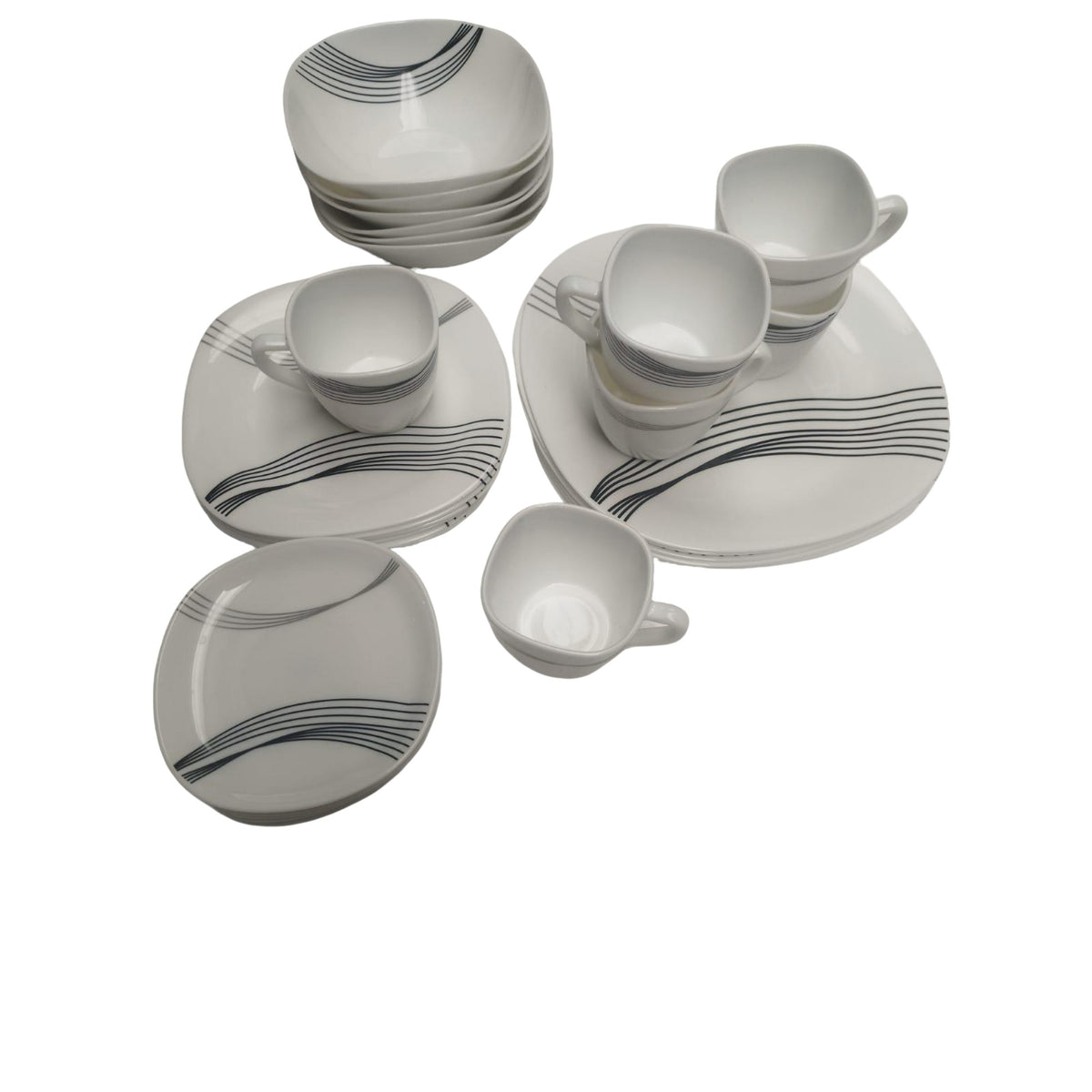 Set de vajilla con líneas rojas y negras para cocina, comedor y reuniones