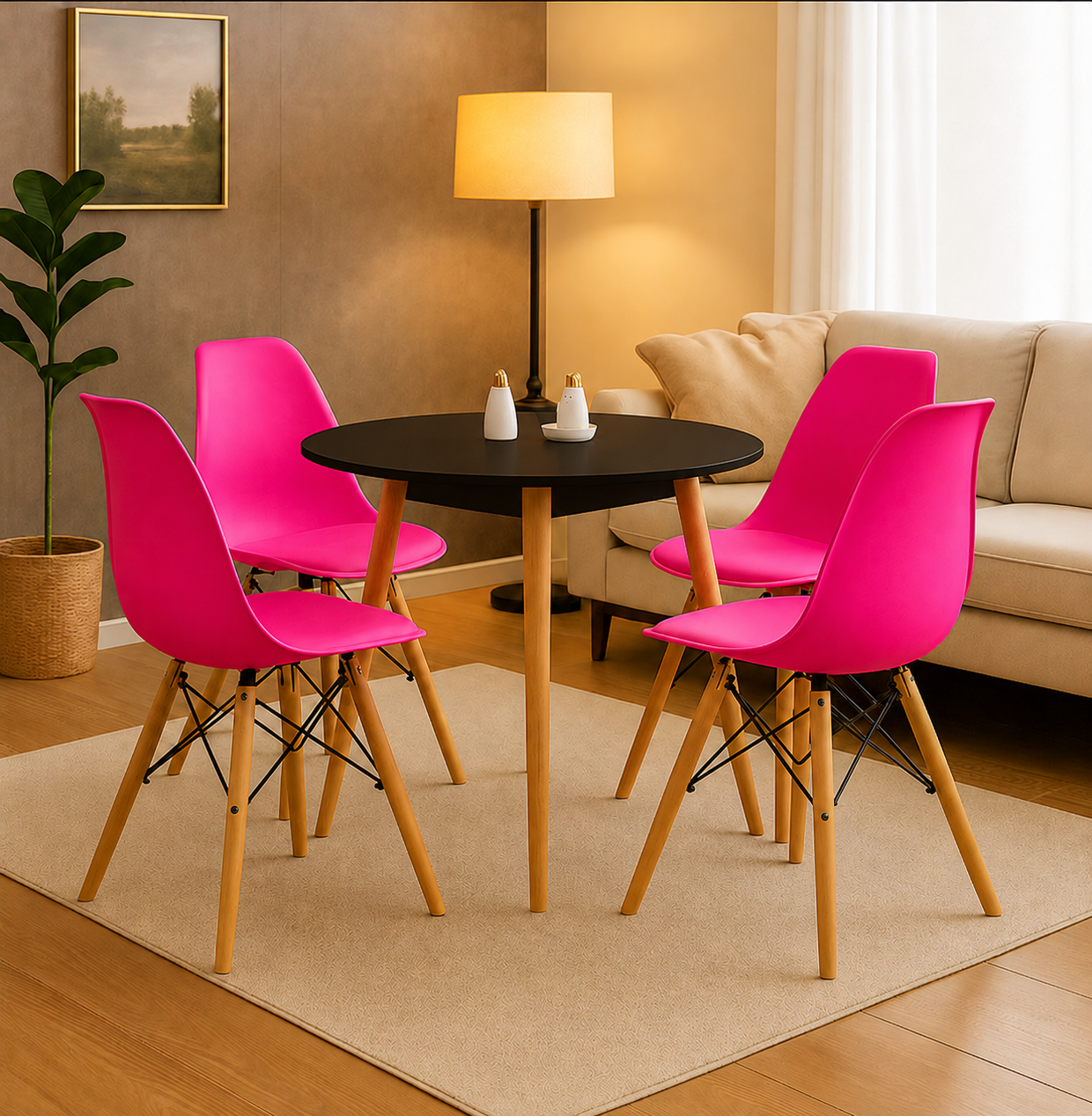 Comedor Minimalista Mesa Redonda (3 soportes) con Silla Eames Premium