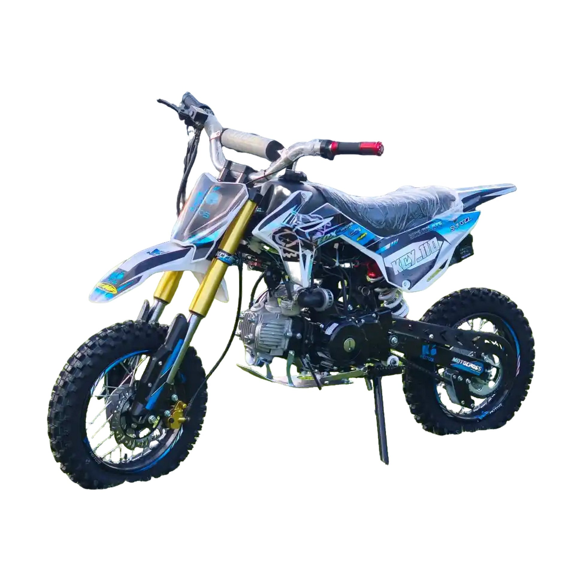 Motocross azul ZC-Y-301 110cc para terreno abierto bajo supervisión adulta