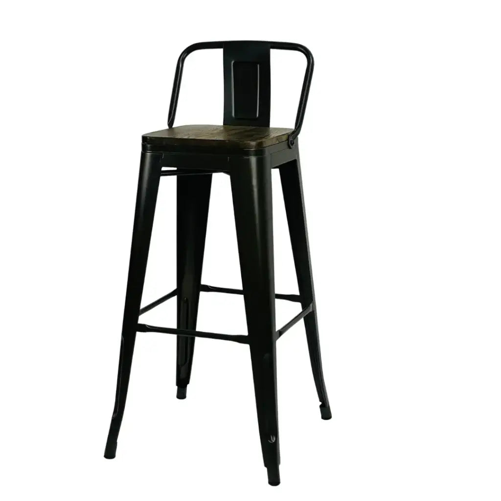 TABURETE METALICO TOLIX CON ESPALDAR ASIENTO MADERA